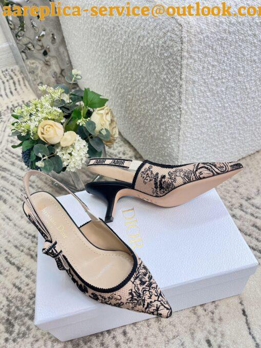 Replica Dior J’Adior Slingback Pumps 65mm In Nude Jardin Botanique Embroidery Cotton 8