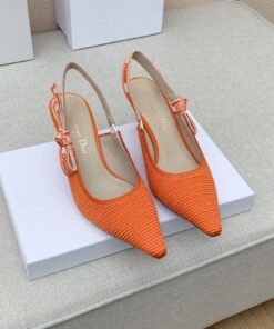 Replica Dior J’Adior Slingback Pumps 65mm In Orange Cotton Embroidery