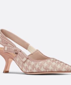 Replica Dior J’Adior Slingback Pumps 65mm In Pink Houndstooth Embroidery