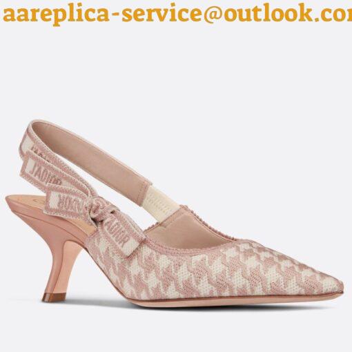 Replica Dior J’Adior Slingback Pumps 65mm In Pink Houndstooth Embroidery