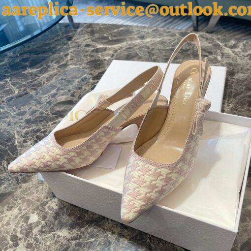 Replica Dior J’Adior Slingback Pumps 65mm In Pink Houndstooth Embroidery 7