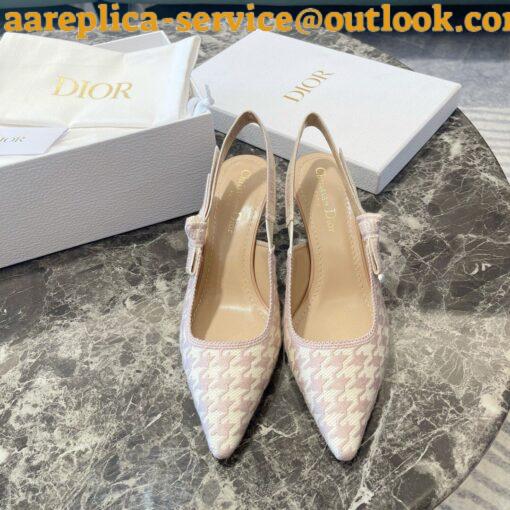 Replica Dior J’Adior Slingback Pumps 65mm In Pink Houndstooth Embroidery 8