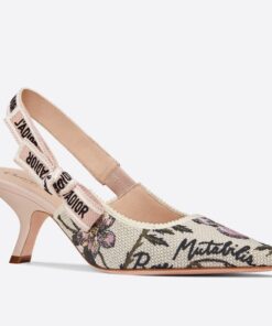 Replica Dior J’Adior Slingback Pumps 65mm In Rosa Mutabilis Embroidered Cotton