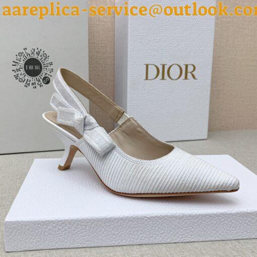 Replica Dior J’Adior Slingback Pumps 65mm In White Cotton Embroidery 7