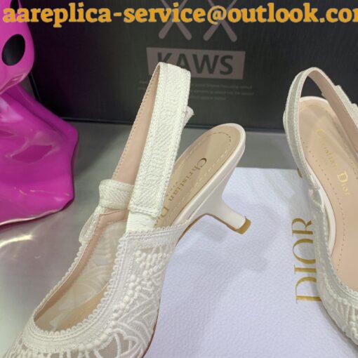 Replica Dior J’Adior Slingback Pumps 65mm In White Macrame Embroidered Cotton