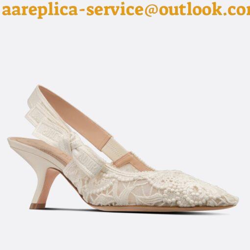 Replica Dior J’Adior Slingback Pumps 65mm In White Macrame Embroidered Cotton 3