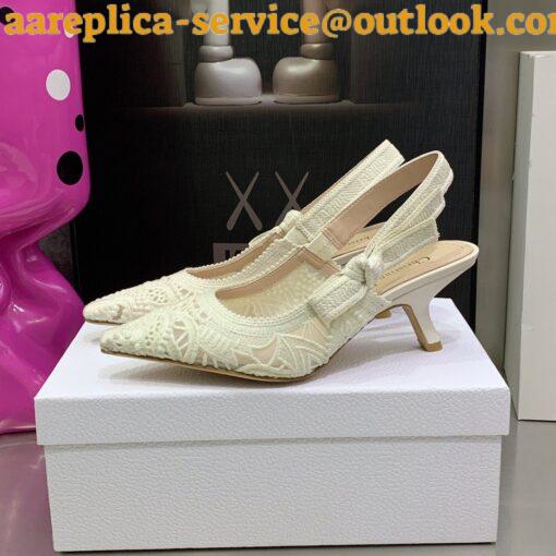 Replica Dior J’Adior Slingback Pumps 65mm In White Macrame Embroidered Cotton 4