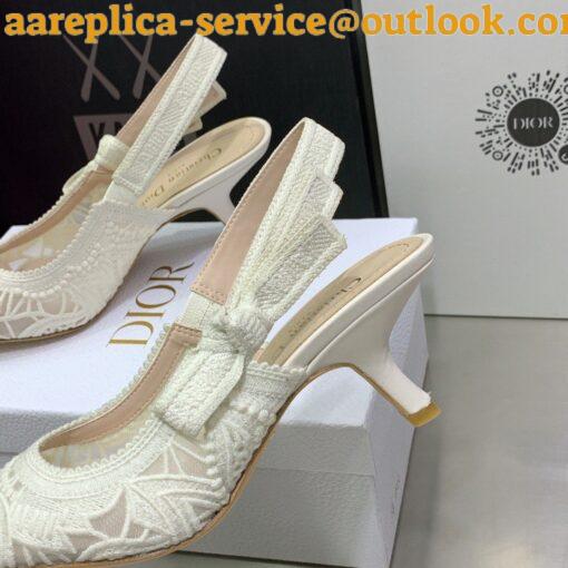 Replica Dior J’Adior Slingback Pumps 65mm In White Macrame Embroidered Cotton 6