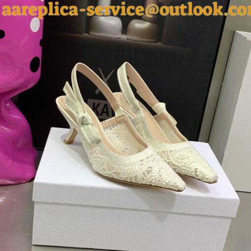 Replica Dior J’Adior Slingback Pumps 65mm In White Macrame Embroidered Cotton 9