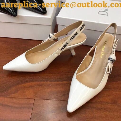 Replica Dior J’Adior Slingback Pumps 65mm In White Patent Calfskin 20