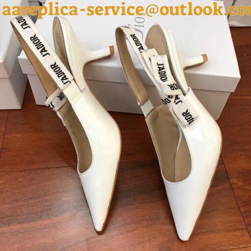 Replica Dior J’Adior Slingback Pumps 65mm In White Patent Calfskin 23