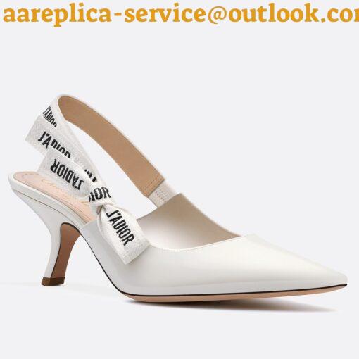 Replica Dior J’Adior Slingback Pumps 65mm In White Patent Calfskin 24