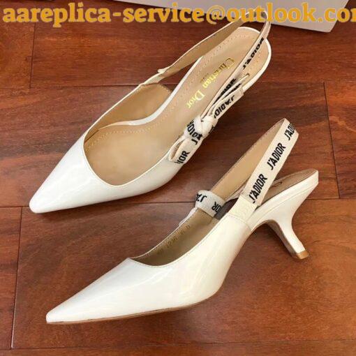 Replica Dior J’Adior Slingback Pumps 65mm In White Patent Calfskin 25