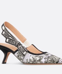 Replica Dior J’Adior Slingback Pumps 65mm In White Toile de Jouy Voyage Motif 2