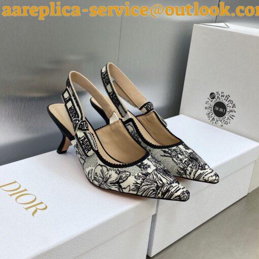 Replica Dior J’Adior Slingback Pumps 65mm In White Toile de Jouy Voyage Motif 11