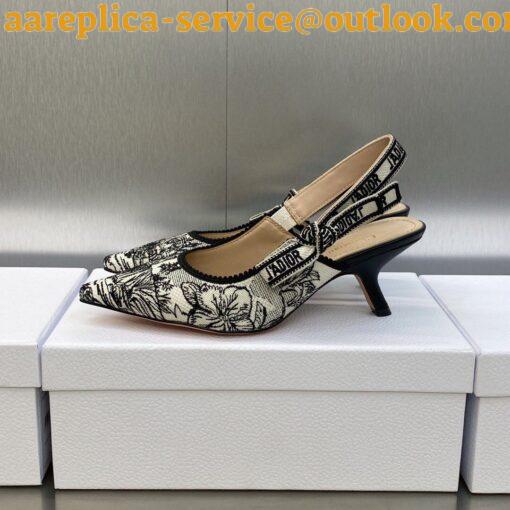 Replica Dior J’Adior Slingback Pumps 65mm In White Toile de Jouy Voyage Motif 17