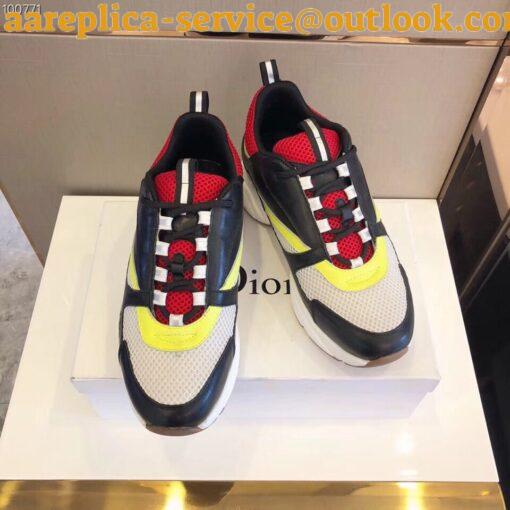 Replica Dior Men’s B22 Sneakers In Black Leather and White Mesh