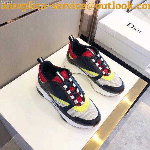 Replica Dior Men’s B22 Sneakers In Black Leather and White Mesh 3