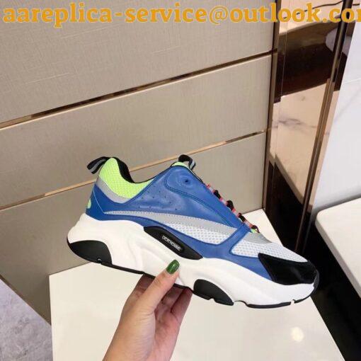 Replica Dior Men’s B22 Sneakers In Blue Leather and White Mesh 5