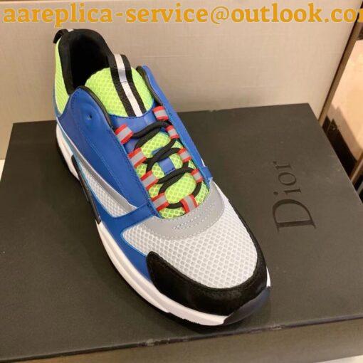 Replica Dior Men’s B22 Sneakers In Blue Leather and White Mesh 7