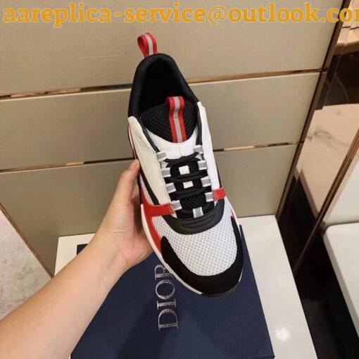 Replica Dior Men’s B22 Sneakers In Red Leather and White Mesh 4