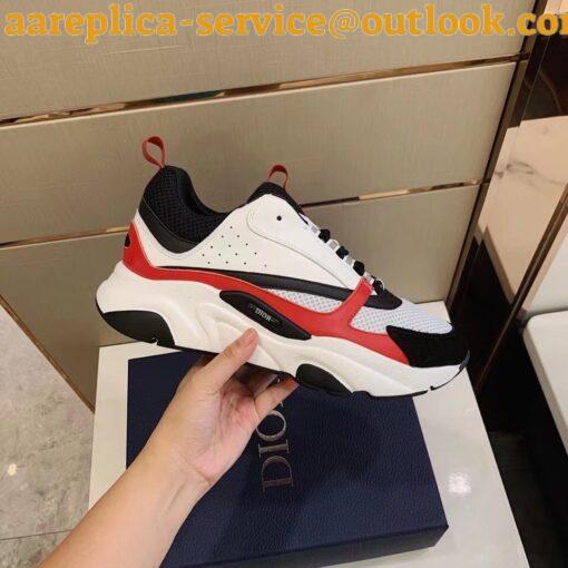 Replica Dior Men’s B22 Sneakers In Red Leather and White Mesh 6