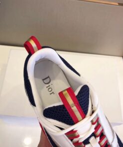 Replica Dior Men’s B22 Sneakers In White Leather and Blue Mesh