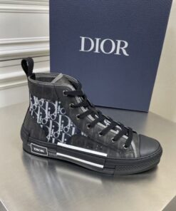 Replica Dior Men’s B23 High-top Sneakers In White and Black Oblique Canvas 2