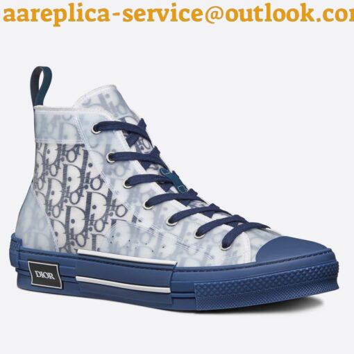 Replica Dior Men’s B23 High-top Sneakers In White and Blue Oblique Canvas 2