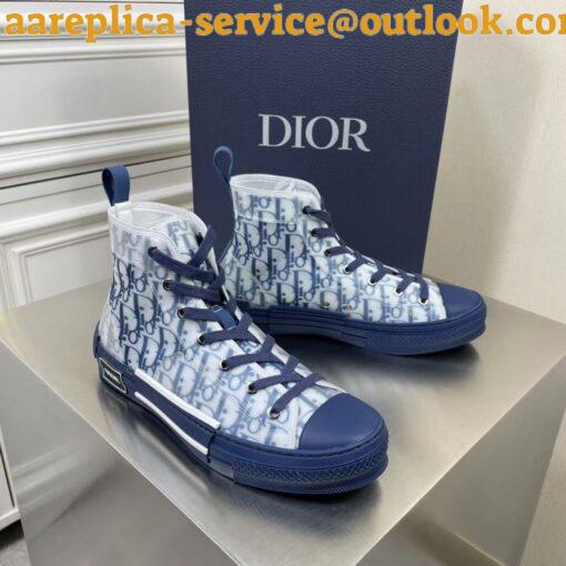 Replica Dior Men’s B23 High-top Sneakers In White and Blue Oblique Canvas 3