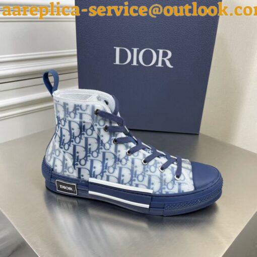 Replica Dior Men’s B23 High-top Sneakers In White and Blue Oblique Canvas 4