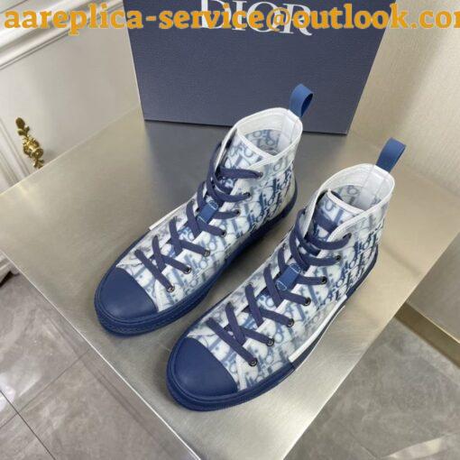 Replica Dior Men’s B23 High-top Sneakers In White and Blue Oblique Canvas 5