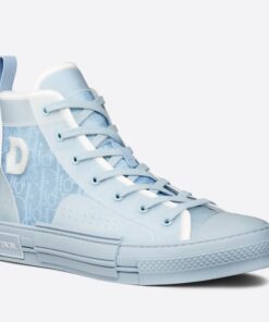 Replica Dior Men’s B23 High-top Sneakers In Ligth Blue Oblique Canvas