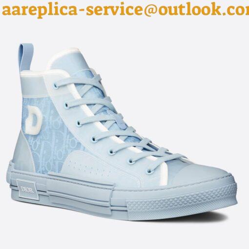 Replica Dior Men’s B23 High-top Sneakers In Ligth Blue Oblique Canvas