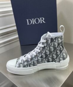 Replica Dior Men’s B23 High-top Sneakers In White and Black Oblique Canvas