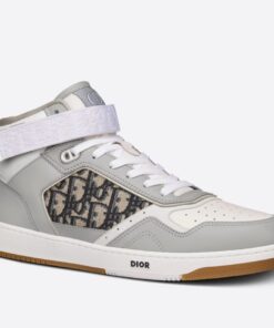 Replica Dior Men’s B27 High-top Sneakers In Grey Calfskin