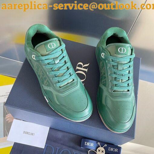 Replica Dior Men’s B27 World Tour Sneakers In Green Leather 3