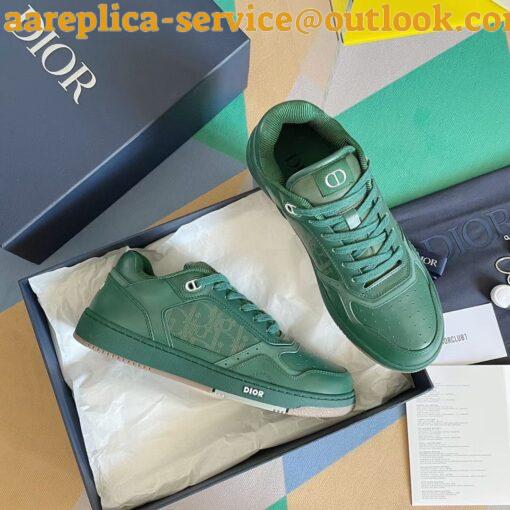 Replica Dior Men’s B27 World Tour Sneakers In Green Leather 4