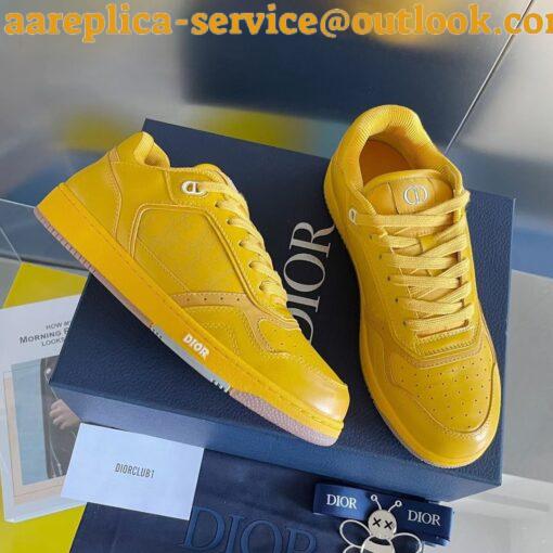 Replica Dior Men’s B27 World Tour Sneakers In Yellow Leather 4