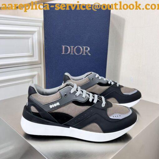 Replica Dior Men’s B29 Sneakers In Gray Mesh and Black Suede