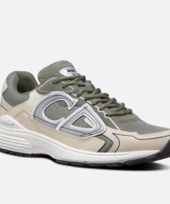 Replica Dior Men’s B30 Sneakers In Green Mesh and Ivory Fabric