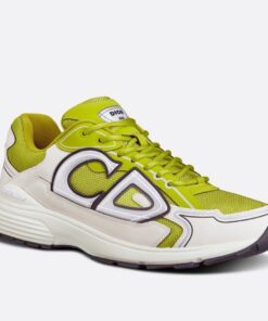 Replica Dior Men’s B30 Sneakers In Yellow Mesh and White Fabric