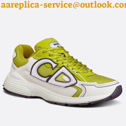 Replica Dior Men’s B30 Sneakers In Yellow Mesh and White Fabric