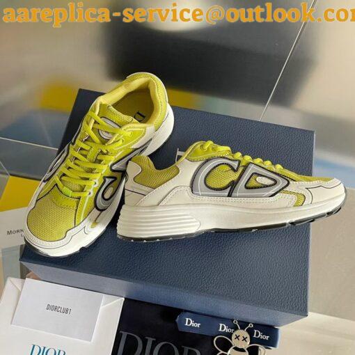 Replica Dior Men’s B30 Sneakers In Yellow Mesh and White Fabric 4