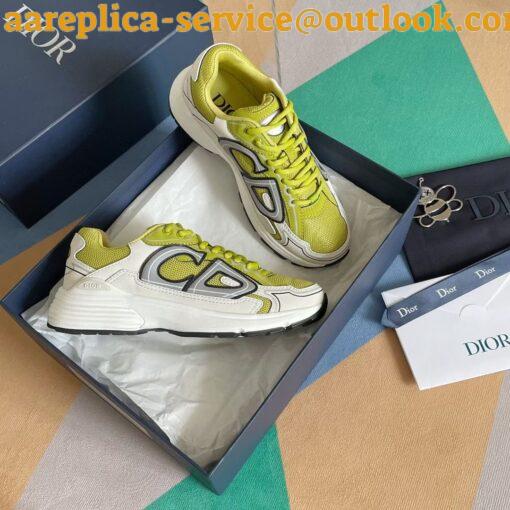 Replica Dior Men’s B30 Sneakers In Yellow Mesh and White Fabric 5