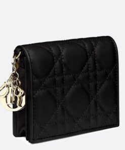 Replica Dior Mini Lady Dior Wallet In Black Cannage Lambskin