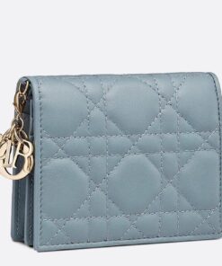 Replica Dior Mini Lady Dior Wallet In Grey Cannage Lambskin