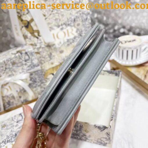 Replica Dior Mini Lady Dior Wallet In Grey Cannage Lambskin 3