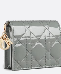 Replica Dior Mini Lady Dior Wallet In Grey Patent Calfskin