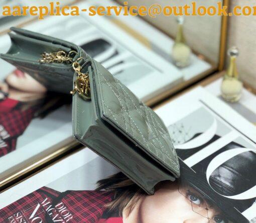 Replica Dior Mini Lady Dior Wallet In Grey Patent Calfskin 3